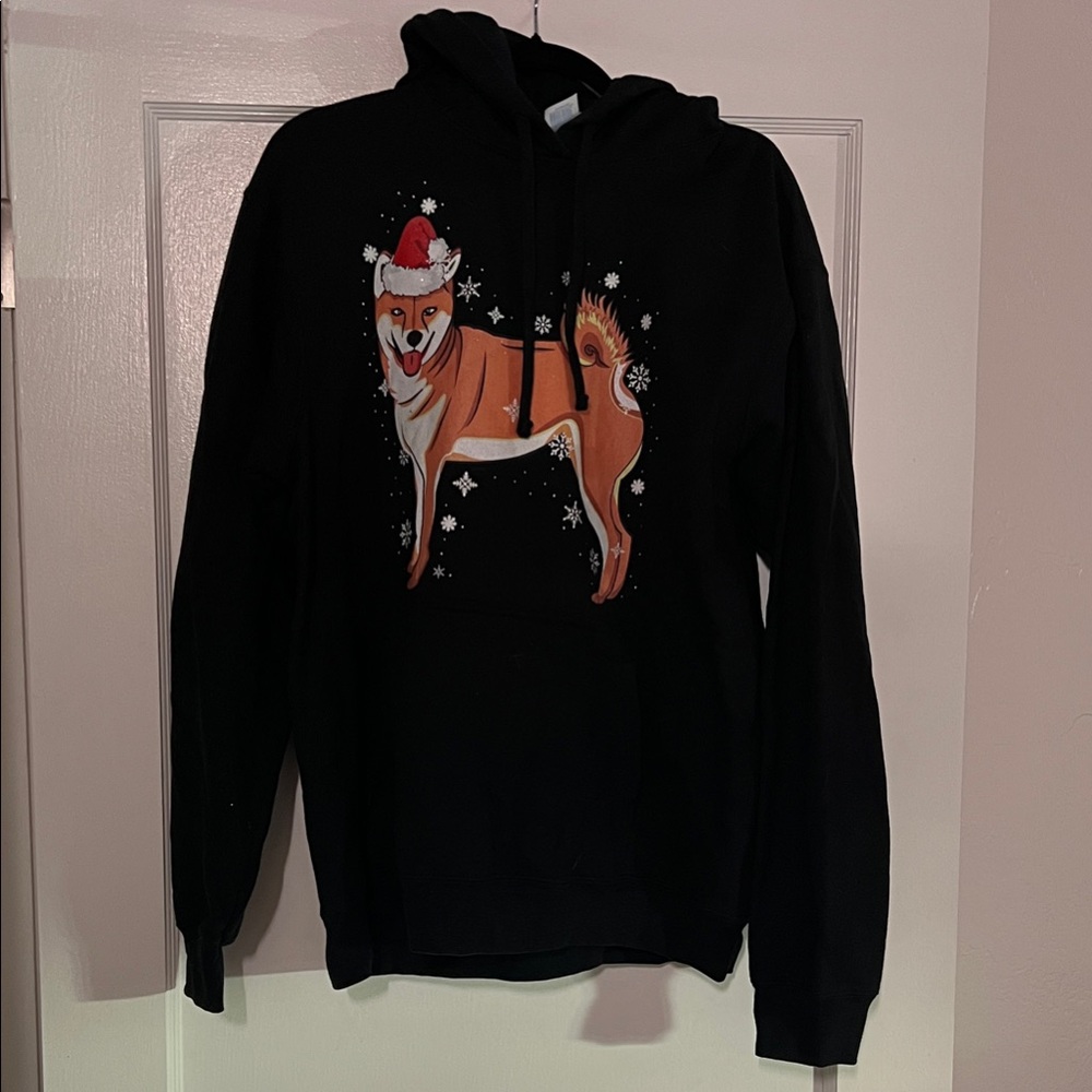Black Hoodie with Festive Dog Design